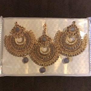 Brand new gray and gold Indian jewelry set